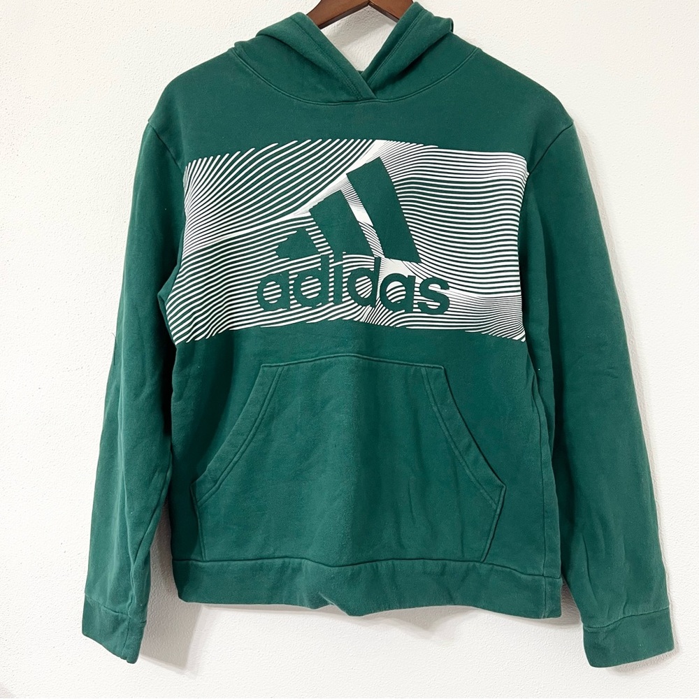 Adidas Boys Size XL (18/20) Green & White Logo Hoodie
